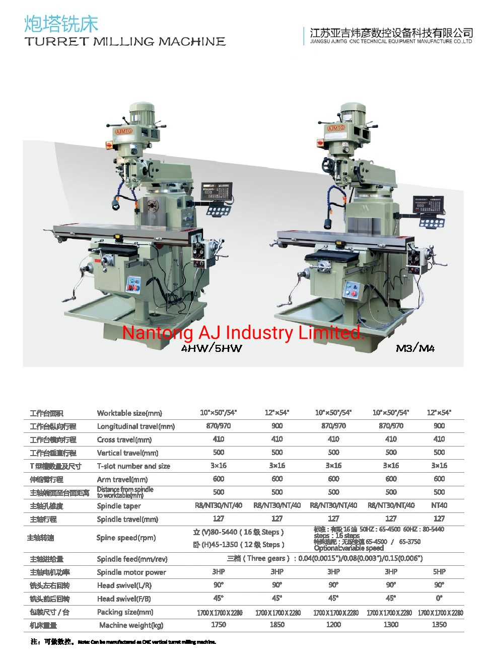 China Manufacturer M5 (R8) Conventional Vertical Dro Radial RAM-Type Machine Tool Knee Turret Universal CNC M3/4/5 Drilling Milling Machinery Tool with CE