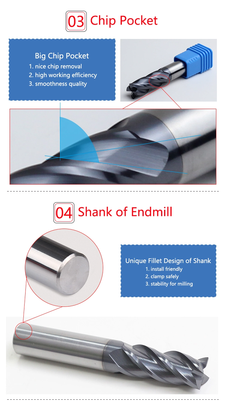 Tungsten Carbide End Mill 45/55/60/65 HRC Square Flat Ball Nose Corner Radius 2/3/4 Flutes Solid Endmill Milling Cutter CNC Machine Cutting Tool Carbide Tool